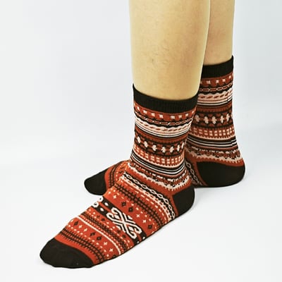 AKIBO民族風織紋中筒襪(三件組)-中性款