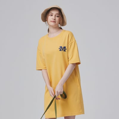 NCAA密西根大學Michigan落肩漸層小發泡洋裝-黃4