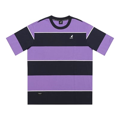 KANGOL寬版落肩條紋短T-紫5