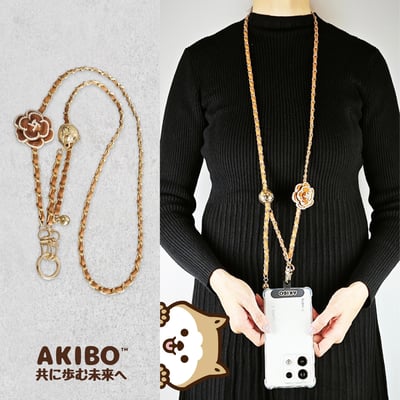AKIBO金球花漾包包手機可調掛繩-焦糖咖(女款、金屬)  / 內附AKIBO品牌手機掛片1個1