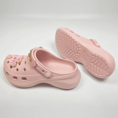 【買1送1】AKIBO厚底洞洞鞋-櫻花粉(女款、6公分厚底增高、寬楦、輕量、兩穿、防水) / 內附AKIBO品牌鞋扣1個。現在買再送鞋扣組(不挑款)7