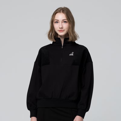 KANGOL袋鼠小Logo女款半開襟上衣-黑1