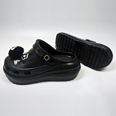 【買1送1】AKIBO老爹洞洞鞋-經典黑(女款、7公分厚底增高、寬楦、輕量、兩穿、防水) / 內附AKIBO品牌鞋扣1個。現在買再送鞋扣組(不挑款)7