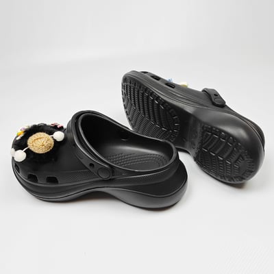 【買1送1】AKIBO厚底洞洞鞋-經典黑(女款、6公分厚底增高、寬楦、輕量、兩穿、防水) / 內附AKIBO品牌鞋扣1個。現在買再送鞋扣組(不挑款)6