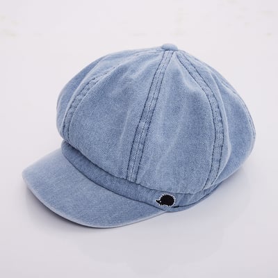 SCANDINAVIAN FOREST北歐小刺蝟水洗刺繡丹寧報童帽-水洗牛仔藍