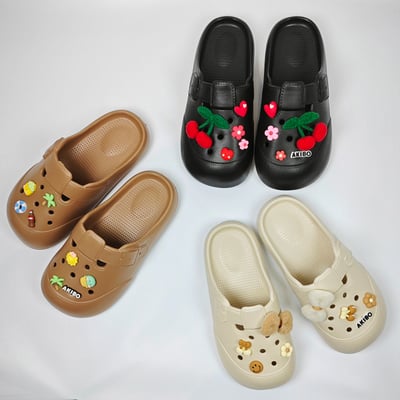 【買1送1】AKIBO布丁洞洞鞋-奶油白(女款、寬楦、雲朵感、輕量、耐走、防水) / 內附AKIBO品牌鞋扣1個。現在買再送鞋扣組(不挑款)17