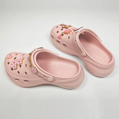 【買1送1】AKIBO厚底洞洞鞋-櫻花粉(女款、6公分厚底增高、寬楦、輕量、兩穿、防水) / 內附AKIBO品牌鞋扣1個。現在買再送鞋扣組(不挑款)5