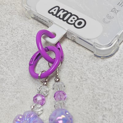 AKIBO珠光雪羽包包手機掛繩-薰衣紫(女款、水晶) / 內附AKIBO品牌手機掛片1個5