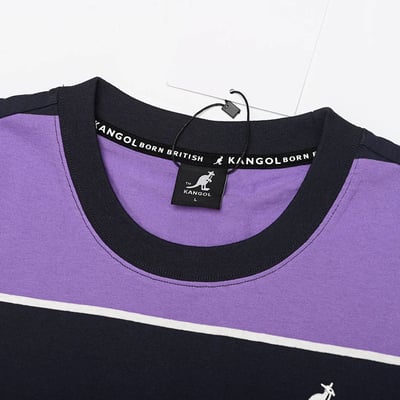 KANGOL寬版落肩條紋短T-紫6