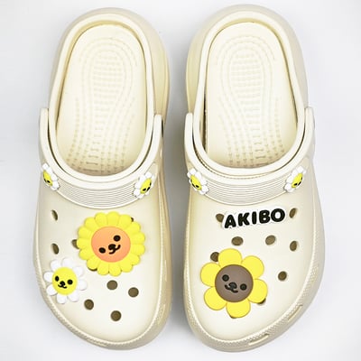 【買1送1】AKIBO老爹洞洞鞋-奶油白(女款、7公分厚底增高、寬楦、輕量、兩穿、防水) / 內附AKIBO品牌鞋扣1個。現在買再送鞋扣組(不挑款)2