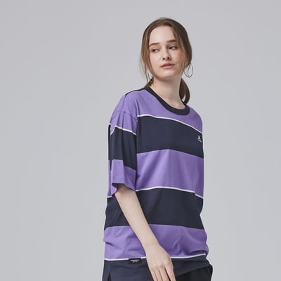 KANGOL寬版落肩條紋短T-紫4