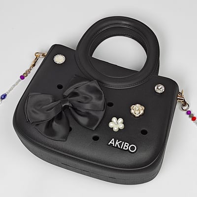 【買1送1】AKIBO滿月包-經典黑/波西米亞彩珠背帶(肩背手提洞洞包。中性款、輕量、防水) / 內附AKIBO品牌鞋扣1個。現在買再送鞋扣組(不挑款)5
