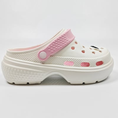 【買1送1】AKIBO點點厚底洞洞鞋-牛奶白(女款、5公分厚底增高、寬楦、雲朵感、輕量、兩穿、防水) / 內附AKIBO品牌鞋扣1個。現在買再送鞋扣組(不挑款)17