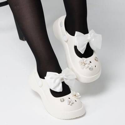 【買1送1】AKIBO瑪莉珍洞洞鞋-牛奶白(女款、4.5公分厚底增高、雲朵感、輕量、兩穿、防水)  / 內附AKIBO品牌鞋扣1個。現在買再送鞋扣組(不挑款)6