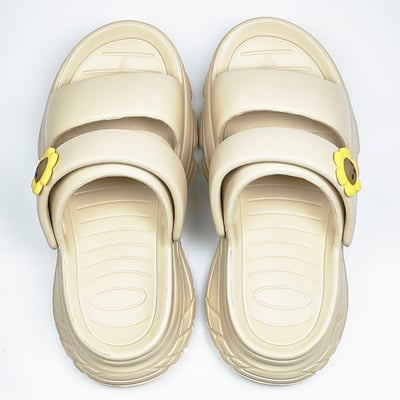 【買1送1】AKIBO澎澎雙帶厚底涼鞋-奶油白(女款、5公分厚底增高、雲朵感、輕量、兩穿、防水) / 內附AKIBO品牌鞋扣1個。現在買再送鞋扣組(不挑款)8