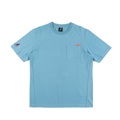 KANGOL中性微落肩口袋短T-藍1