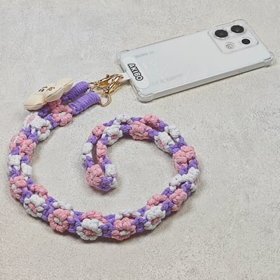 AKIBO手工編織花朵包包手機掛繩-薰衣紫(女款、編織) / 內附AKIBO品牌手機掛片1個4
