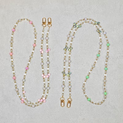 AKIBO巴洛克彩珠包包手機掛繩-櫻花粉(女款、水晶) / 內附AKIBO品牌手機掛片1個8