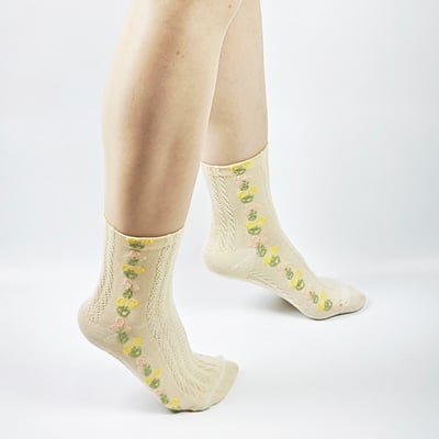 AKIBO森系花語中筒襪(三件組)-女款