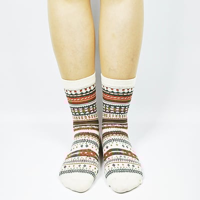 AKIBO民族風織紋中筒襪(三件組)-中性款