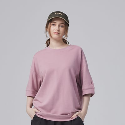 KANGOL袋鼠落肩寬版羅纹短T-粉1