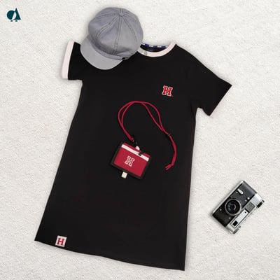 NCAA哈佛大學Harvard經典Logo拉克蘭袖洋裝-黑12