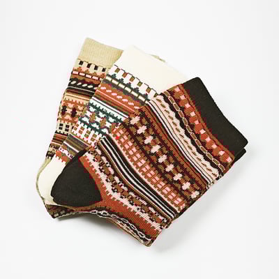 AKIBO民族風織紋中筒襪(三件組)-中性款