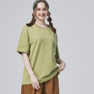 KANGOL中性寬版口袋T-綠4