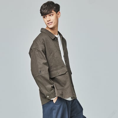 KANGOL袋鼠復古口袋襯衫外套-鐵灰3