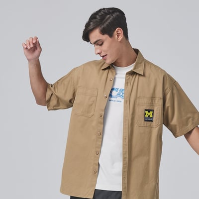 NCAA密西根大學Michigan織標工裝襯衫-卡3