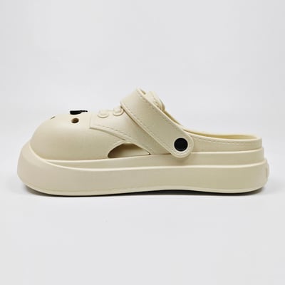 【買1送1】AKIBO小木偶洞洞鞋-奶油白(中性款、5公分厚底增高、輕量、兩穿、防水) / 內附AKIBO品牌鞋扣1個。現在買再送鞋扣組(不挑款)14