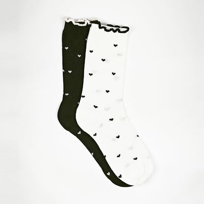 AKIBO愛心荷葉邊中筒襪(兩件組)-女款