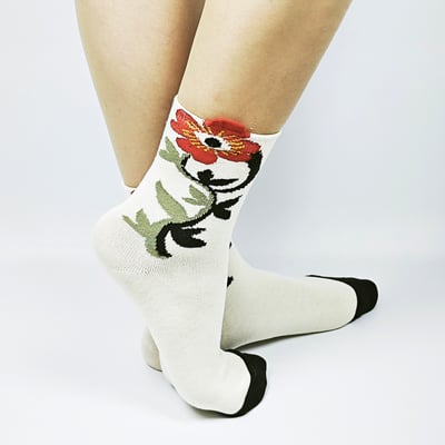 AKIBO森系春木花語中筒襪(三件組)-女款7