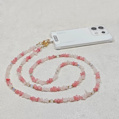 AKIBO粉嫩花瓣包包手機掛繩-櫻花粉(女款、天然石) / 內附AKIBO品牌手機掛片1個4