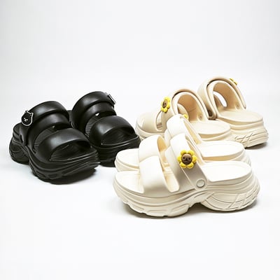 【買1送1】AKIBO澎澎雙帶厚底涼鞋-牛奶白(女款、5公分厚底增高、雲朵感、輕量、兩穿、防水) / 內附AKIBO品牌鞋扣1個。現在買再送鞋扣組(不挑款)19