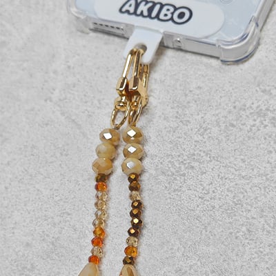 AKIBO波西米亞彩珠包包手機掛繩-流沙棕(女款、水晶)  / 內附AKIBO品牌手機掛片1個6