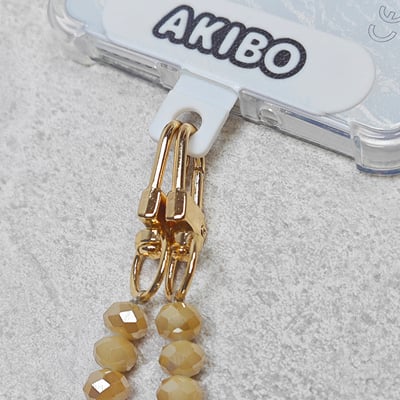 AKIBO波西米亞彩珠包包手機掛繩-流沙棕(女款、水晶)  / 內附AKIBO品牌手機掛片1個5