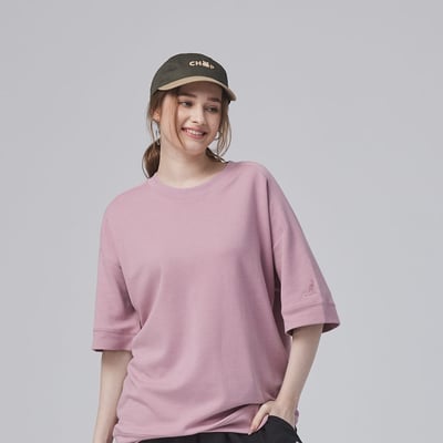 KANGOL袋鼠落肩寬版羅纹短T-粉3