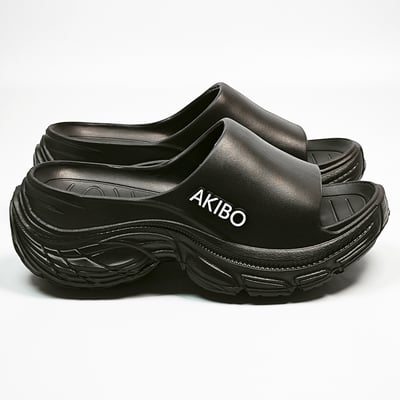 【買1送1】AKIBO韓系動感厚底涼鞋-經典黑(女款、5公分厚底增高、輕量、防水) / 內附AKIBO品牌鞋扣1個。現在買再送鞋扣組(不挑款)5