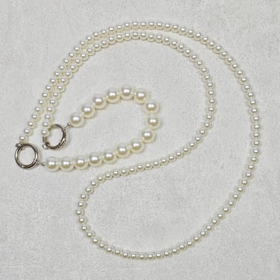 AKIBO兩接珍珠包包手機掛繩-牛奶白(女款、珍珠)  / 內附AKIBO品牌手機掛片1個3