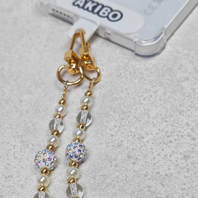 AKIBO巴洛克彩珠包包手機掛繩-薄霧紫(女款、水晶) / 內附AKIBO品牌手機掛片1個7