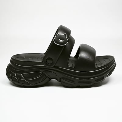 【買1送1】AKIBO澎澎雙帶厚底涼鞋-經典黑(女款、5公分厚底增高、雲朵感、輕量、兩穿、防水) / 內附AKIBO品牌鞋扣1個。現在買再送鞋扣組(不挑款)16