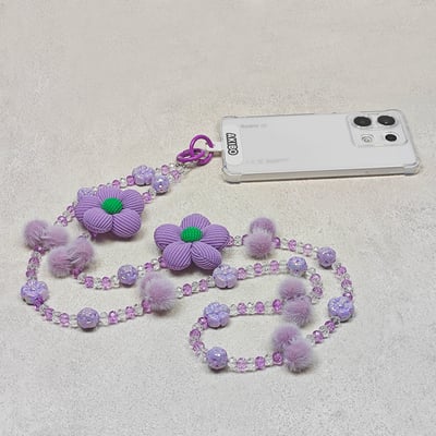 AKIBO珠光雪羽包包手機掛繩-薰衣紫(女款、水晶) / 內附AKIBO品牌手機掛片1個4
