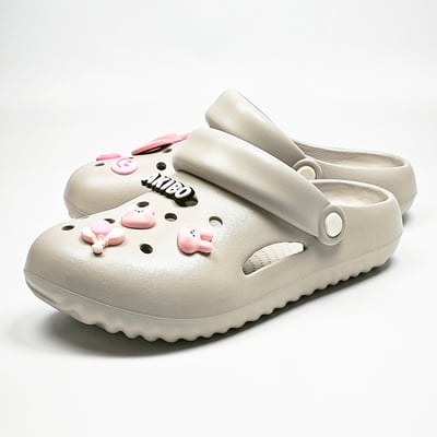 【買1送1】AKIBO泡芙洞洞鞋-質感灰(女款、雲朵感、輕量、兩穿、防水) / 內附AKIBO品牌鞋扣1個。現在買再送鞋扣組(不挑款)8