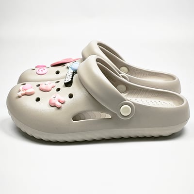 【買1送1】AKIBO泡芙洞洞鞋-質感灰(女款、雲朵感、輕量、兩穿、防水) / 內附AKIBO品牌鞋扣1個。現在買再送鞋扣組(不挑款)6