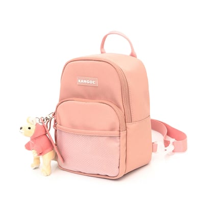 KANGOL袋鼠吊飾尼龍後背包-粉2