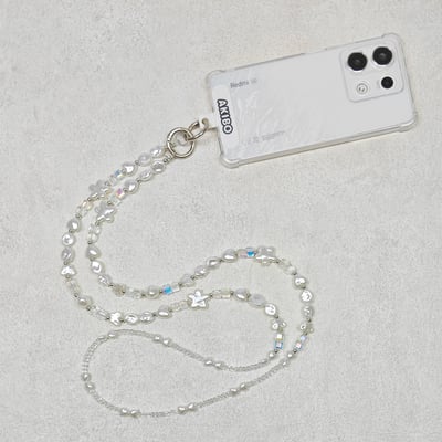 AKIBO雪花舞曲包包手機掛繩-淨透白(女款、水晶) / 內附AKIBO品牌手機掛片1個4