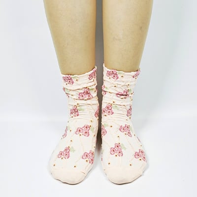 AKIBO秋日森語花影中筒襪(三件組)-女款