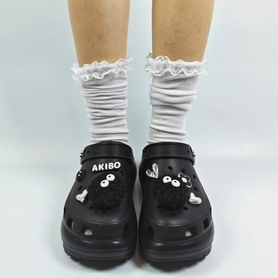 【買1送1】AKIBO老爹洞洞鞋-經典黑(女款、7公分厚底增高、寬楦、輕量、兩穿、防水) / 內附AKIBO品牌鞋扣1個。現在買再送鞋扣組(不挑款)9