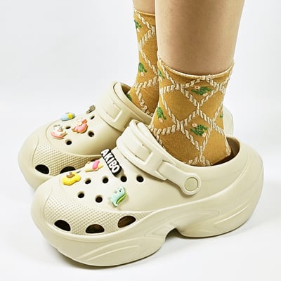 【買1送1】AKIBO搖滾老爹洞洞鞋-奶油白(女款、6公分厚底增高、輕量、兩穿、防水) / 內附AKIBO品牌鞋扣1個。現在買再送鞋扣組(不挑款)14